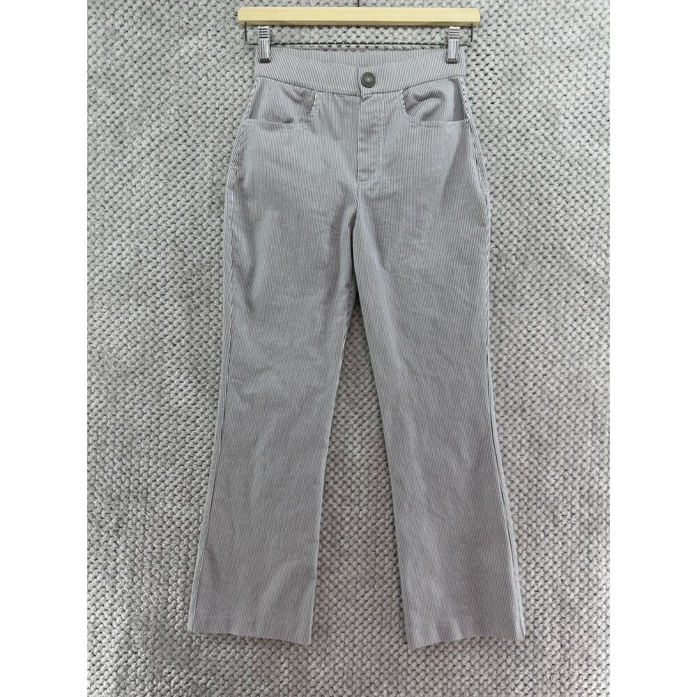 Free People Pants Womens XS White Blue Pinstriped Pockets Mid Rise Straight 25"